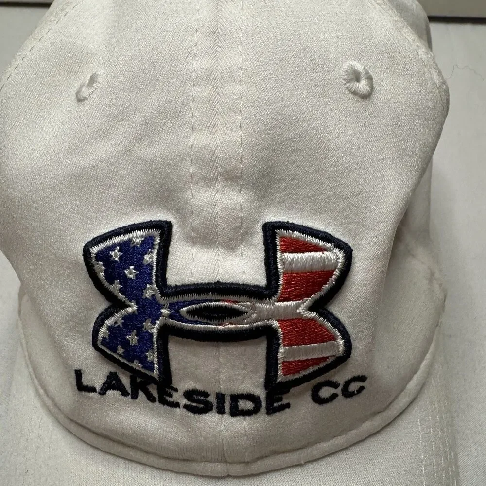 Under Armour Lakeside CC Golf One Size White Adjustable Cap USA Flag Logo